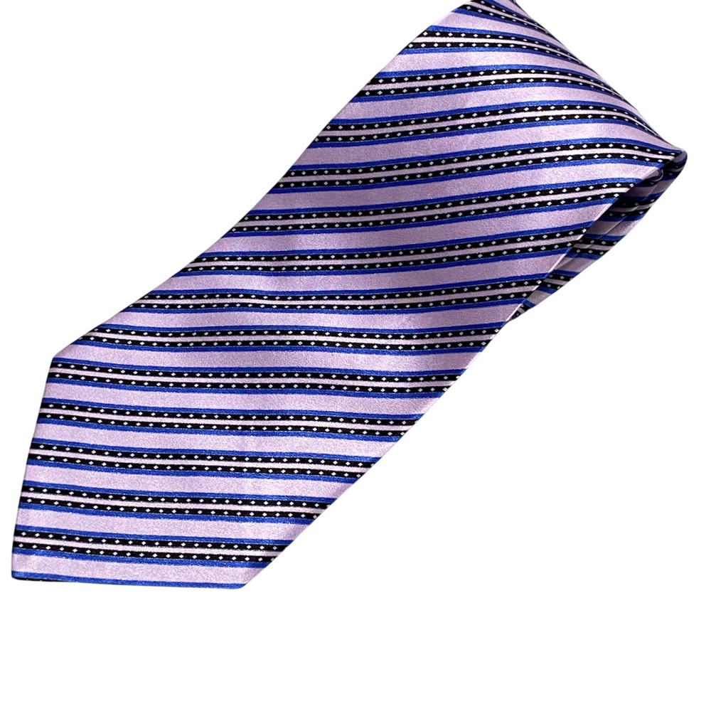 Stefano Ricci Mens Silk Tie Lavender Blue Black Striped Made in Italy Luxury